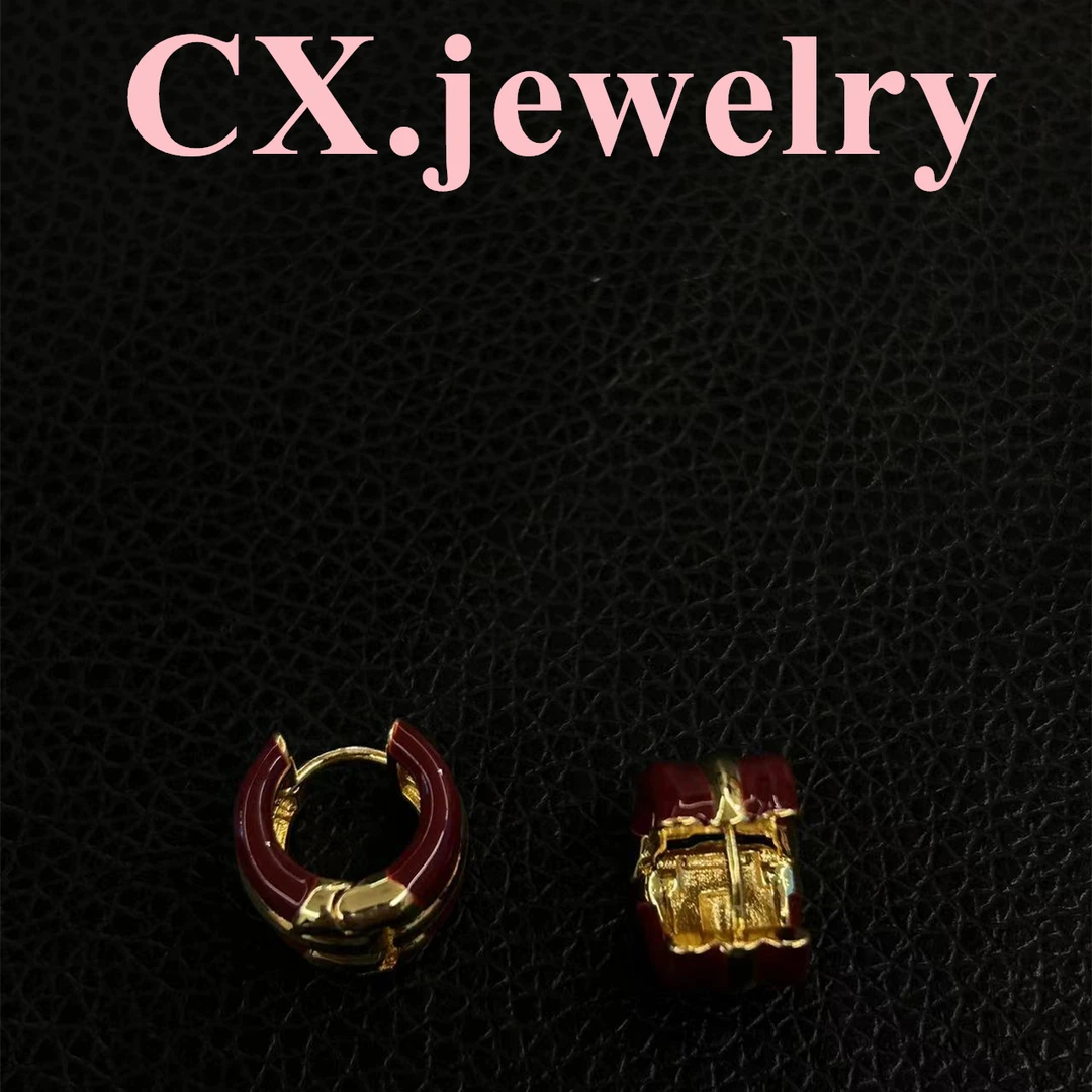 铜合金珐琅耳饰 金红撞色耳扣8082