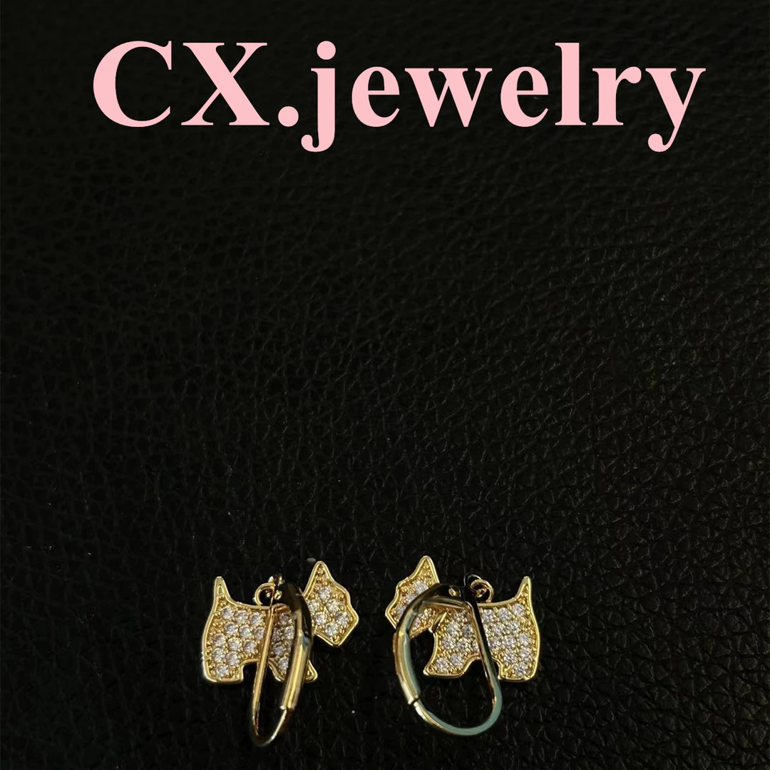 铜合金合成锆石耳饰 满钻小狗耳钩8051