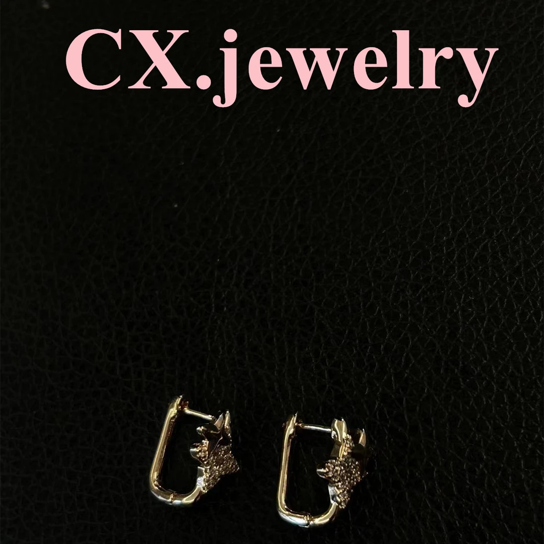 铜合金合成锆石耳饰 香槟金芒星耳扣5007