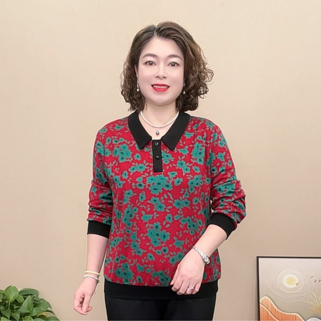 2024长袖新款秋季妈妈装洋气时尚百搭中年宽松弹力显瘦遮肚减龄女