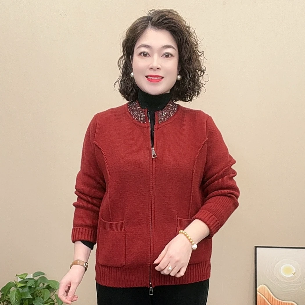 秋冬开衫外套宽松针织衫高贵时尚加厚中老年女装女士气质百搭上衣