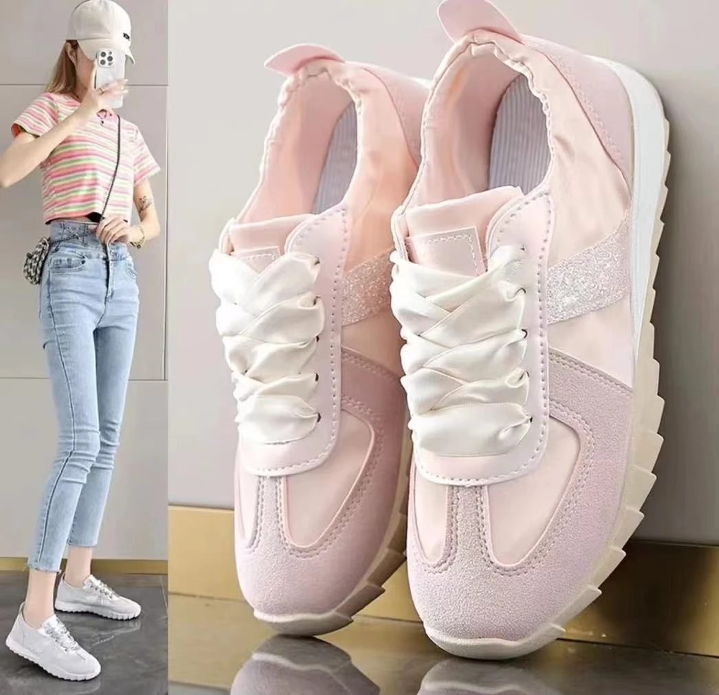 2024新款学院风拼色德训鞋百搭软底休闲透气小白鞋爆款亮片阿甘鞋