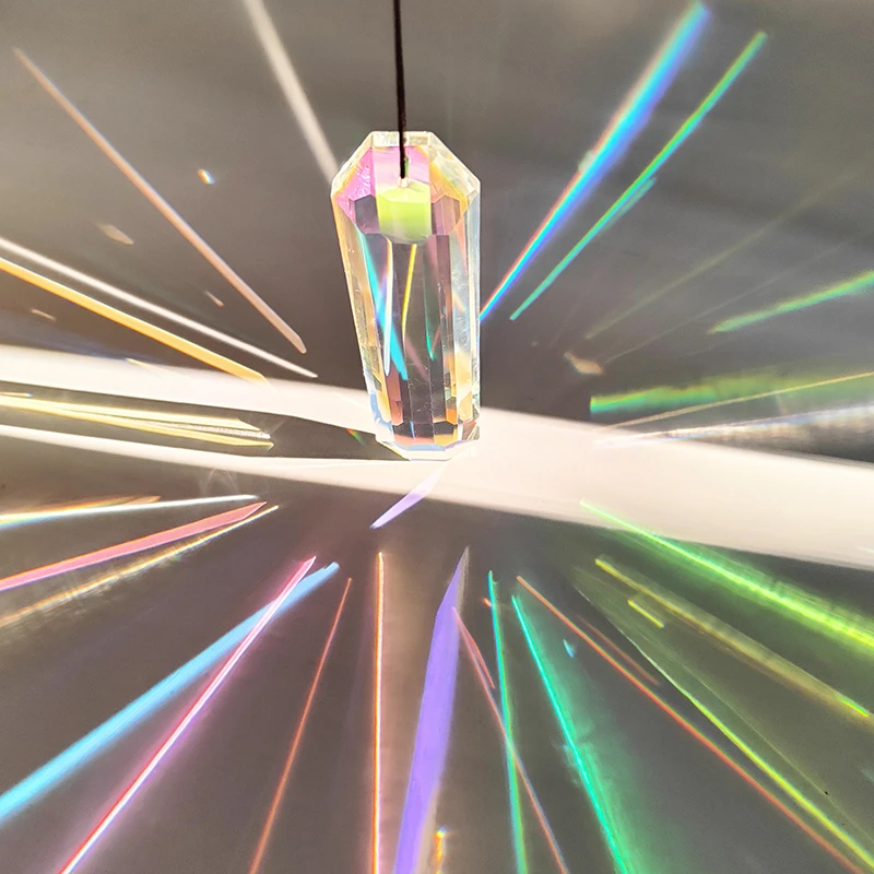 光影长条水晶吊坠可吊挂饰品带孔家居装饰炫彩虹挂件 diy风铃配件