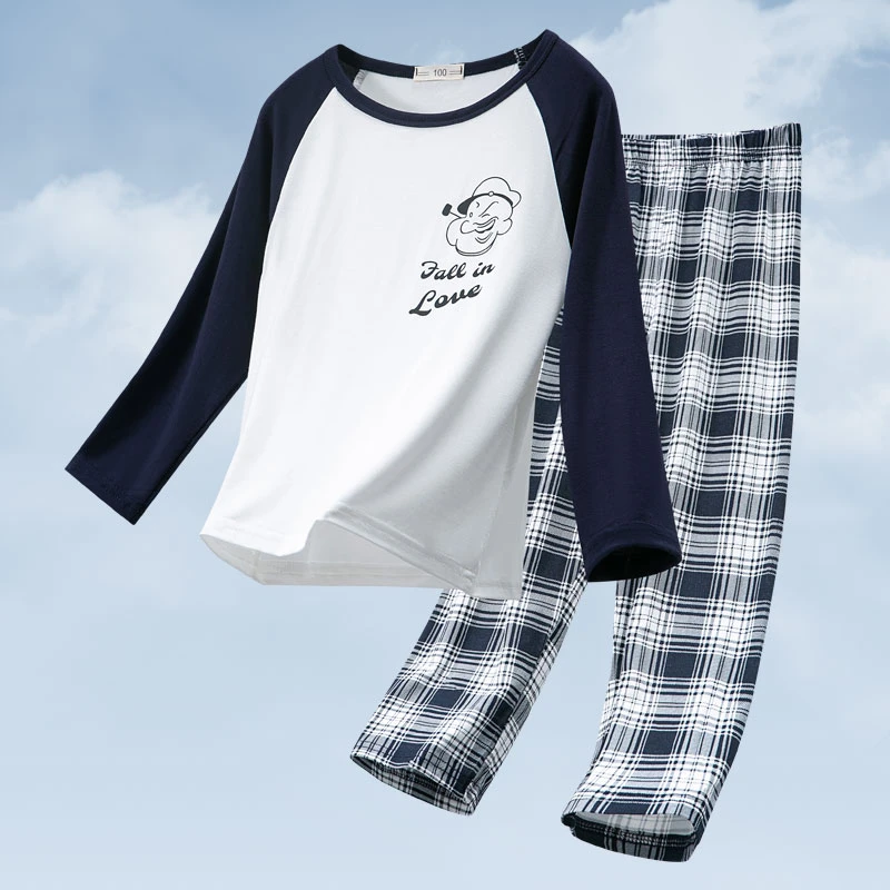 长袖款~儿童睡衣男孩莫代尔男童春夏薄款家居服中大童套装青少年