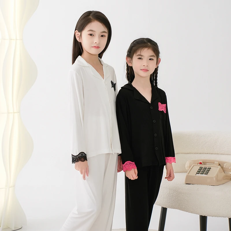 空气睡衣女童蕾丝撞色亲子家居服母女空调服薄款儿童丁达尔穿搭