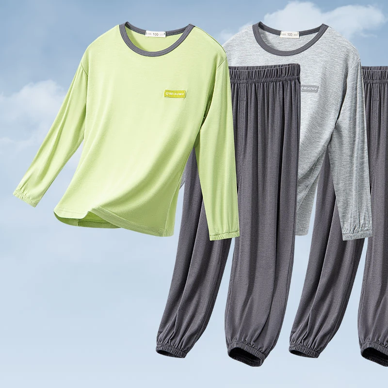 长袖冰丝莫代尔中大童男童女童春秋季薄款空调服爆款长袖中大童