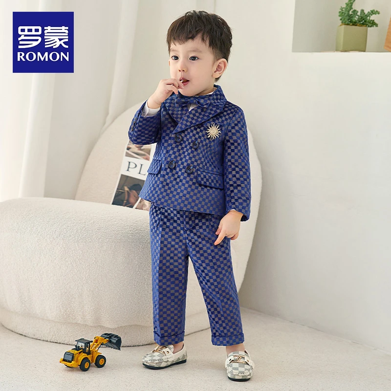 Romon/罗蒙男童西装套装宝宝周岁宴礼服儿童小西装婚礼双十一大促