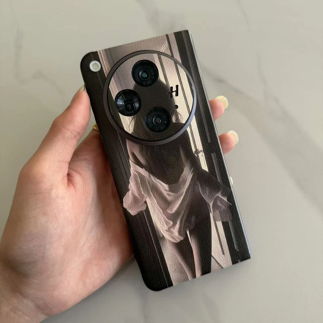 适用于OPPO系列全包膜素皮材质国朝彩绘防磕碰刮花素皮背膜