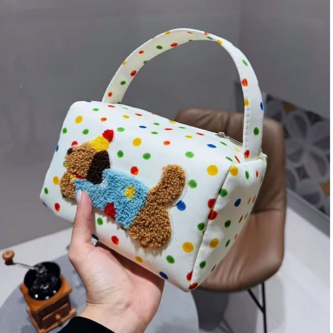 彩色波点腊肠狗收纳包高级感轻奢手提便携化妆洗漱包F276