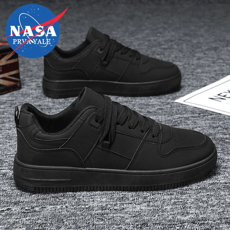 NASA联名纯黑色男鞋2025新款夏季透气男士百搭运动平板鞋男士潮鞋