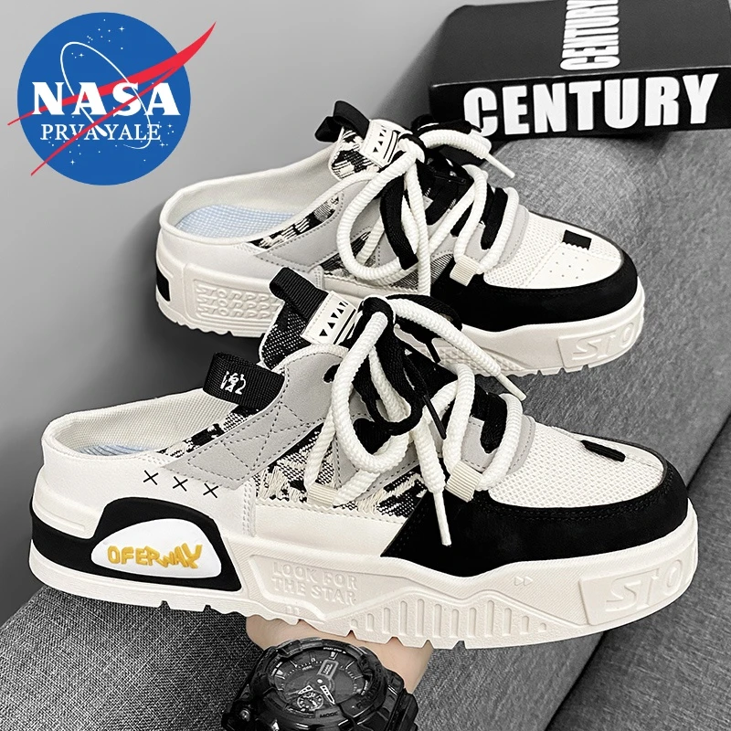 NASA联名2025夏季网红懒人半拖鞋男款一脚蹬包头凉拖鞋男士运动鞋