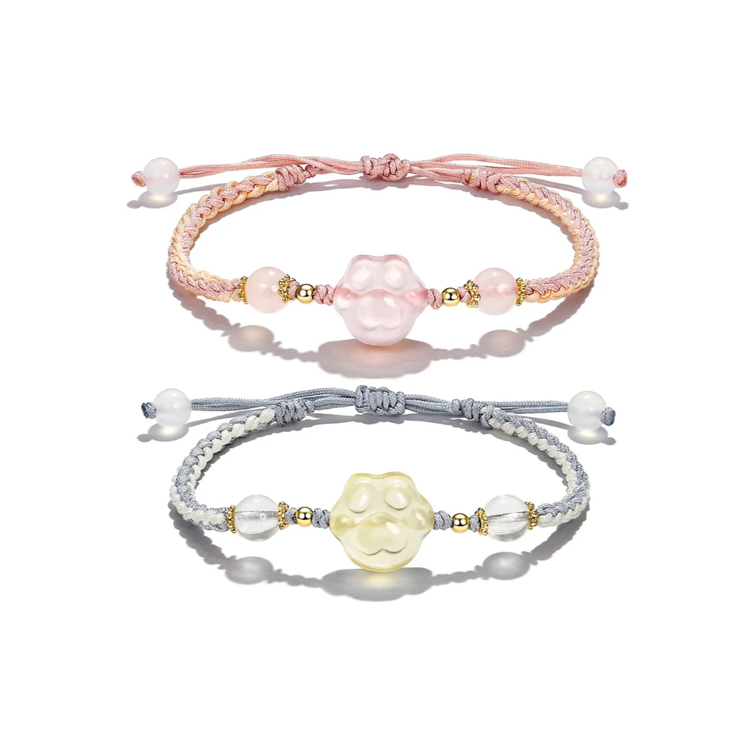 非金属树脂手链 可爱猫爪招财猫少女甜美手链男女情侣款编织手串