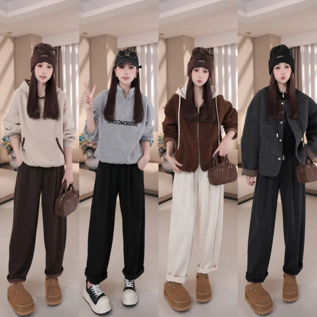 【暖冬不露腿】B10774秋冬新款时尚设计感洋气奶奶裤阔腿加绒休闲裤