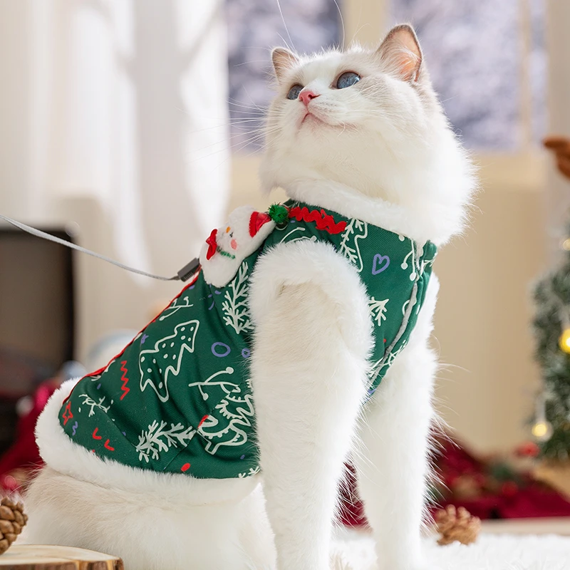 猫咪秋冬季圣诞节麋鹿马甲狗狗小雪人棉衣加厚绒衣宠物猫衣服0273