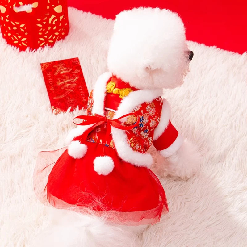 狗狗宫廷风衣服新年唐装裙泰迪比熊假两件马甲猫咪银渐层衣服0616