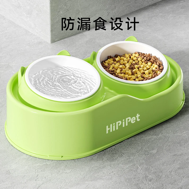 猫碗陶瓷猫咪饭碗防打翻猫食盆保护颈椎增高架水碗一体专用碗9638