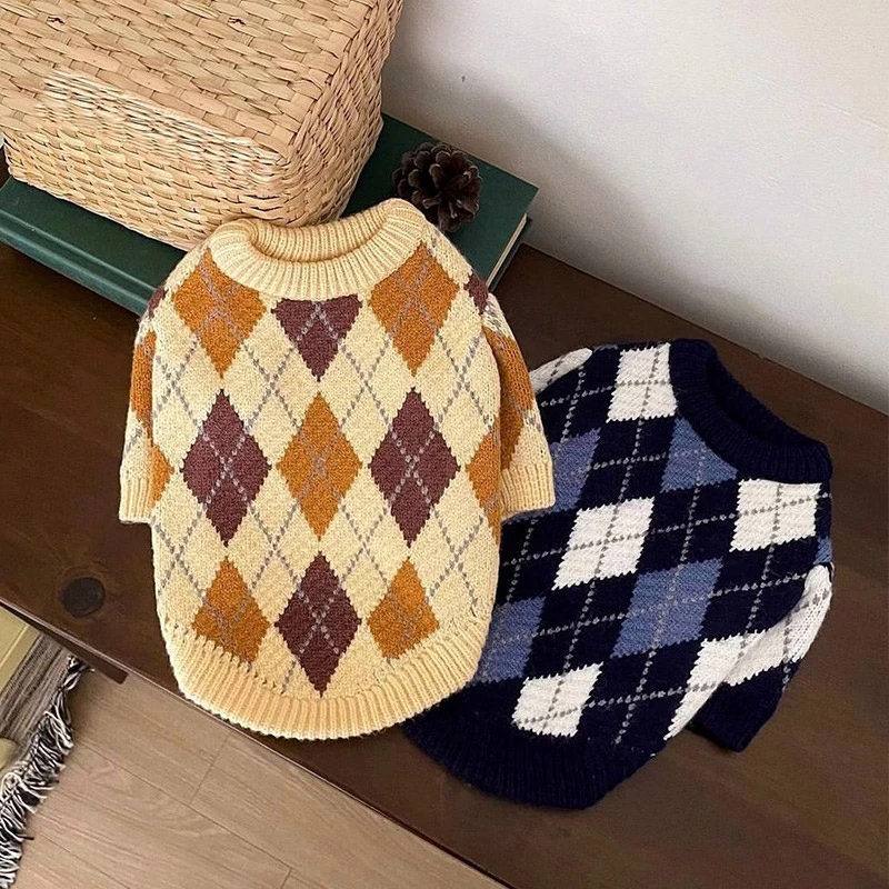 小狗狗撞色菱格毛衣服秋冬款雪纳瑞博美小型幼犬比熊布偶冬季5093