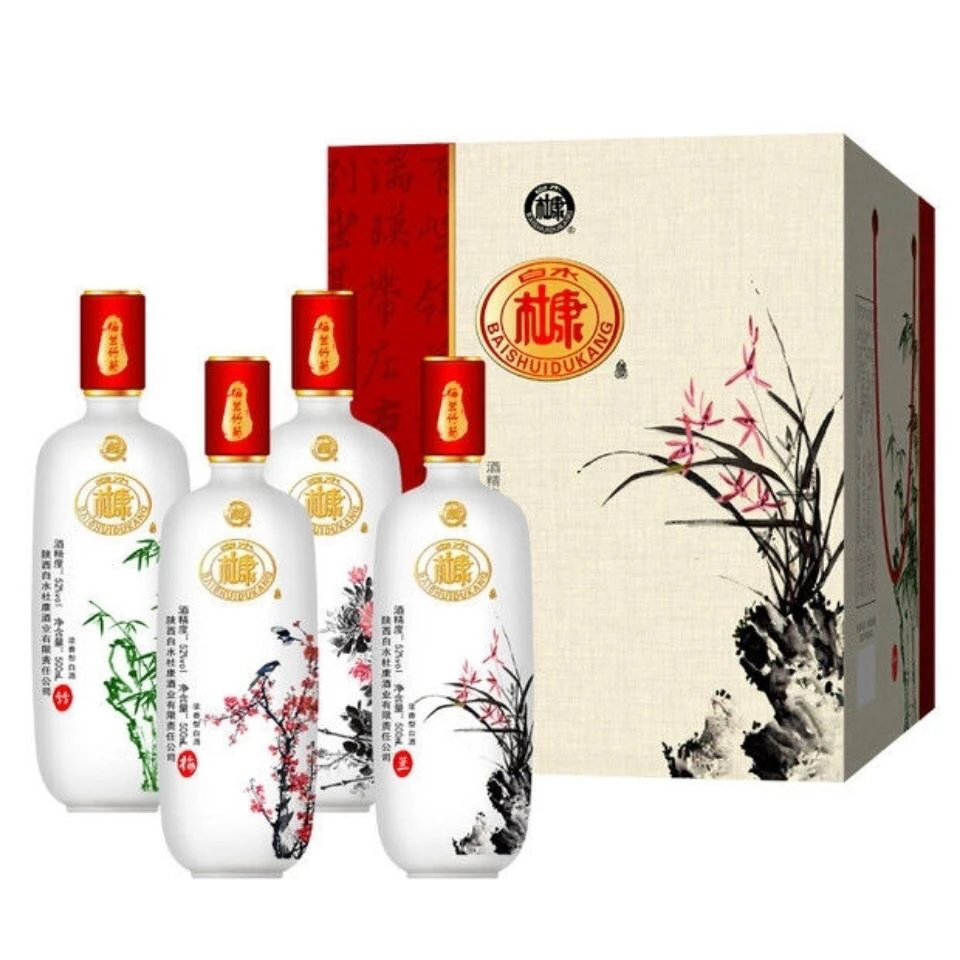 白水杜康梅兰竹菊500ml*4瓶礼盒装纯粮浓香52度白酒52度500ml瓶