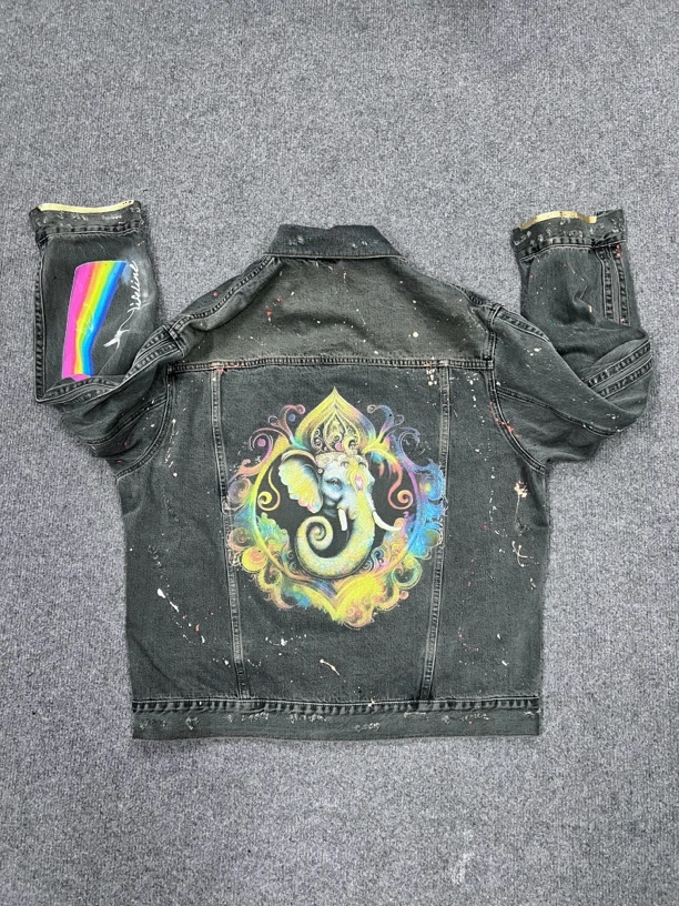 FF 手工工艺 重磅牛仔衣版衣手绘泼墨破坏休闲男外套直喷复古