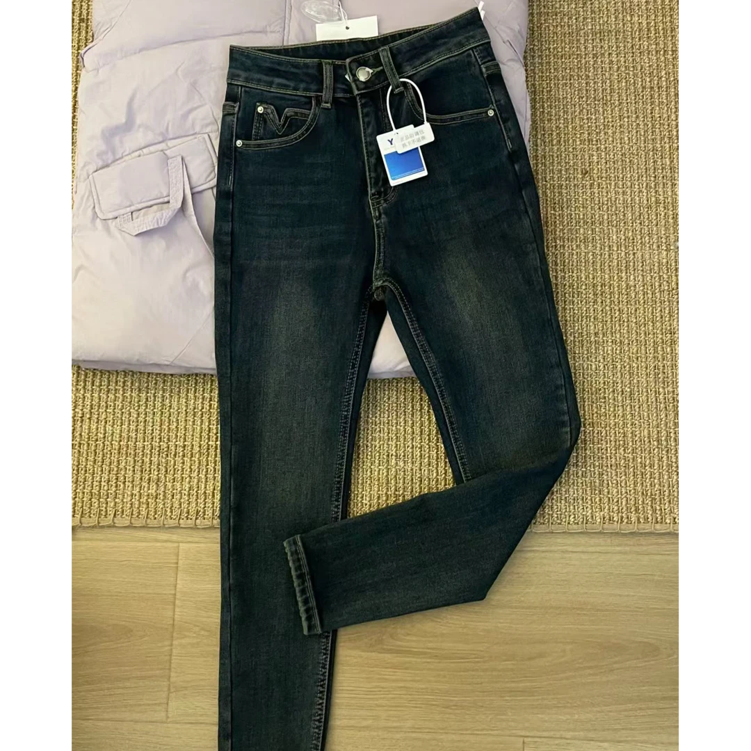 滨莉家 1889 冬季植绒加厚高腰弹力修身显瘦爆款牛仔小脚裤