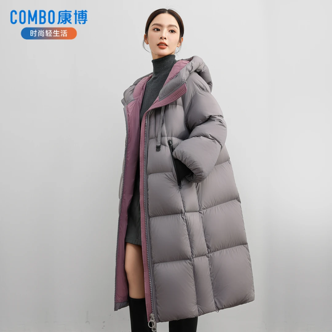 combo/康博2024冬季新品女士泡芙撞色连帽时尚洋气长款羽绒服4022