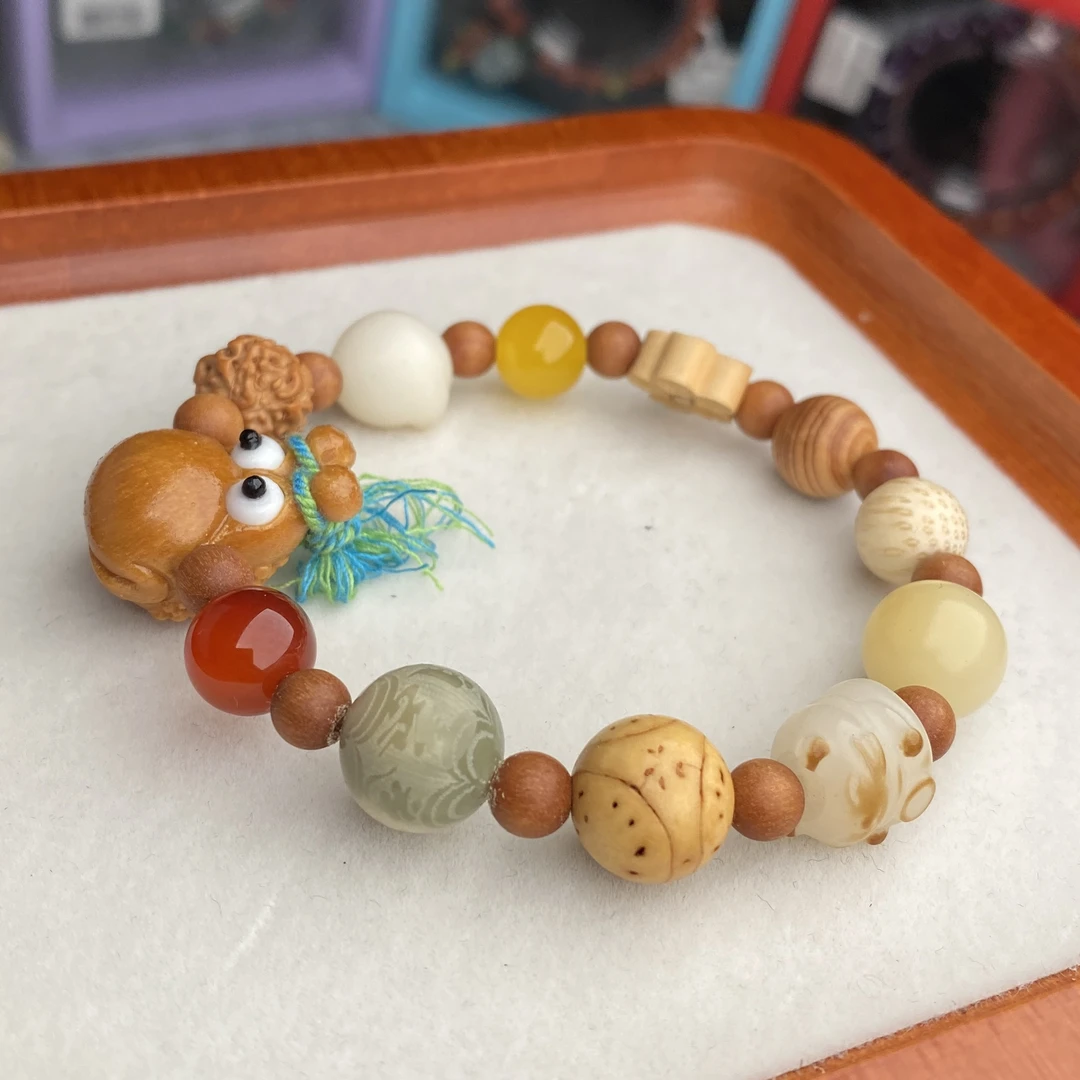 呱呱来米菩提多宝diy雕刻猫爪桃花猫咪六字真言女款十八籽手串