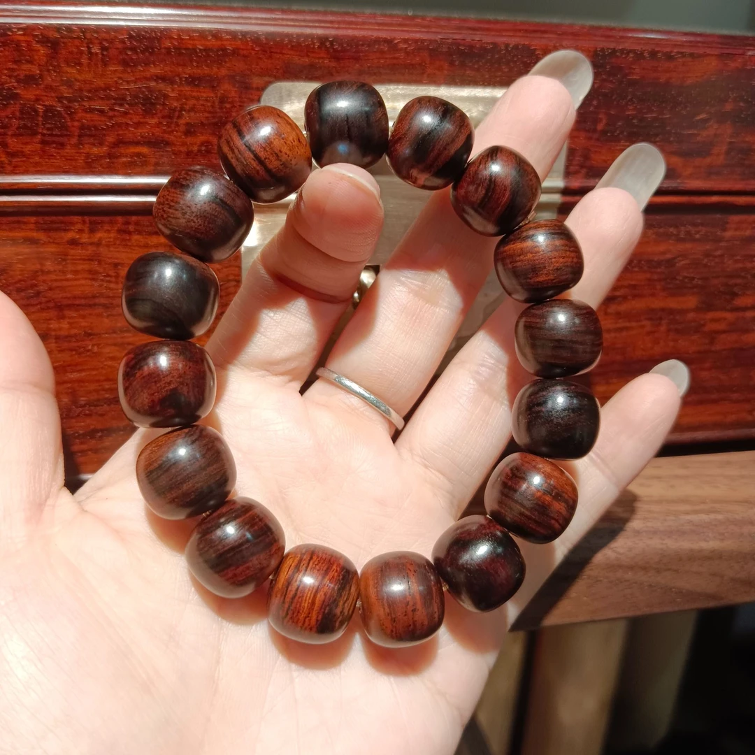 海南黄花梨降香黄檀13*14紫油梨老型珠单圈手串【老良红木】