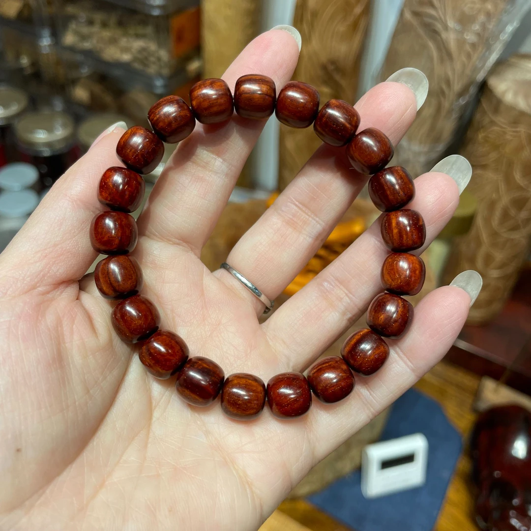 印度小叶紫檀二膘老料水波带金星红珠1.0cm【老良红木】