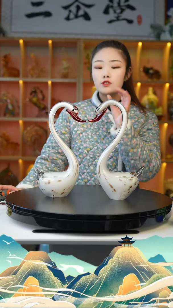 【闪购商品】琉璃手工艺品白色天鹅一对