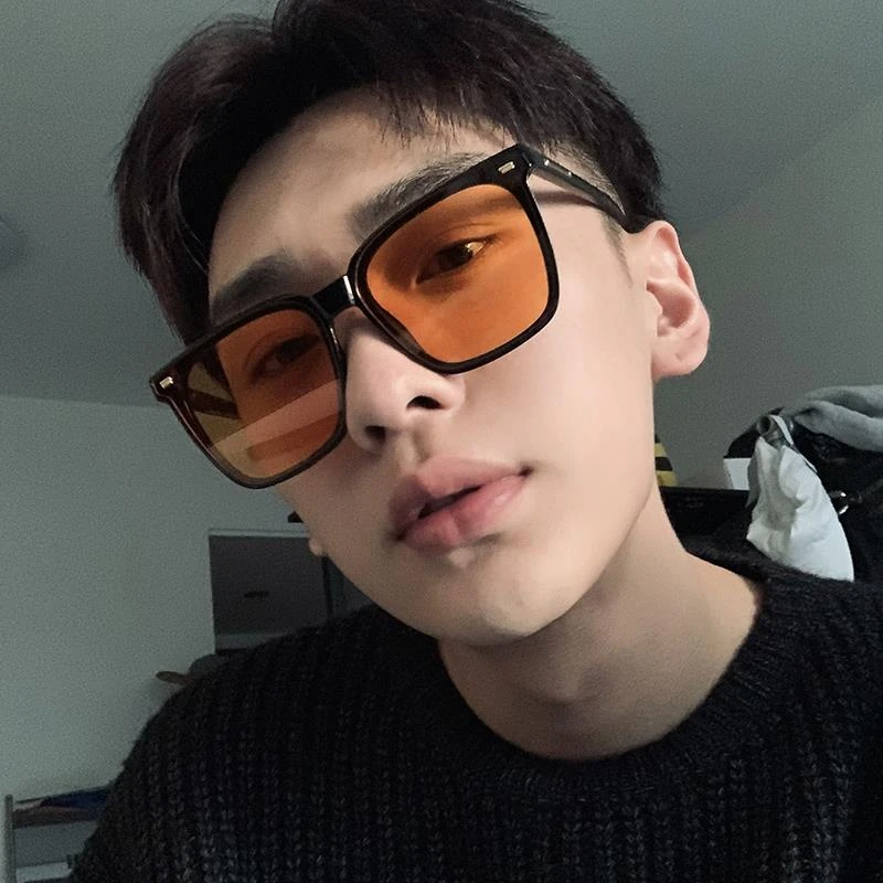 帕森精品复古橘黄色墨镜男士大框显瘦司机开车夜视偏光防紫外线太