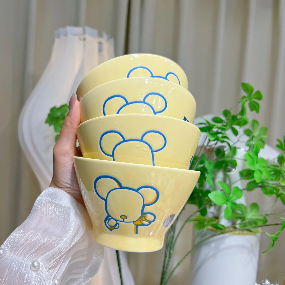 qee【奶油风暴力熊】暴力熊ins风餐具4个斗笠碗