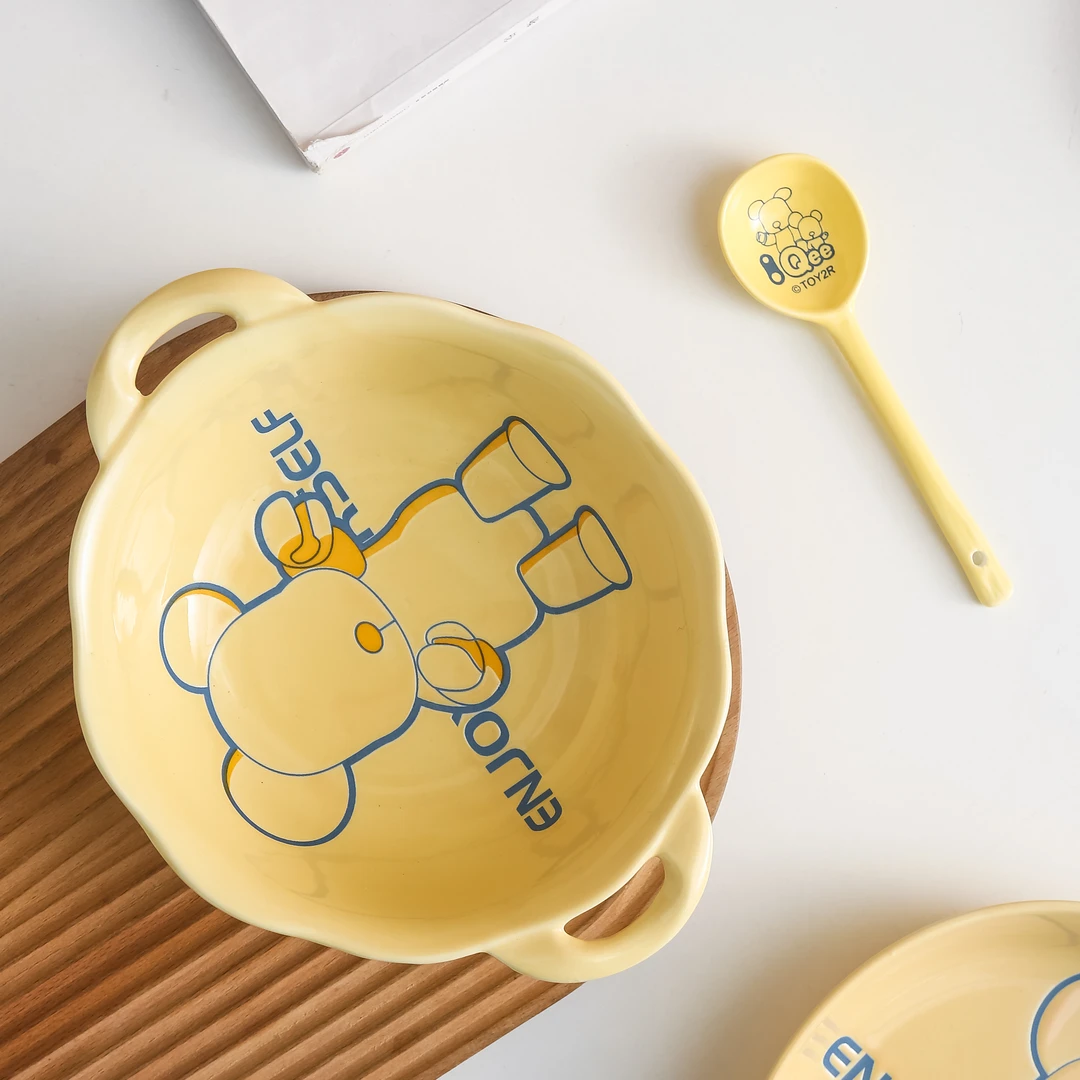 【奶油风暴力熊】暴力熊ins风奶油风格陶瓷双耳汤碗配沙拉碗勺子
