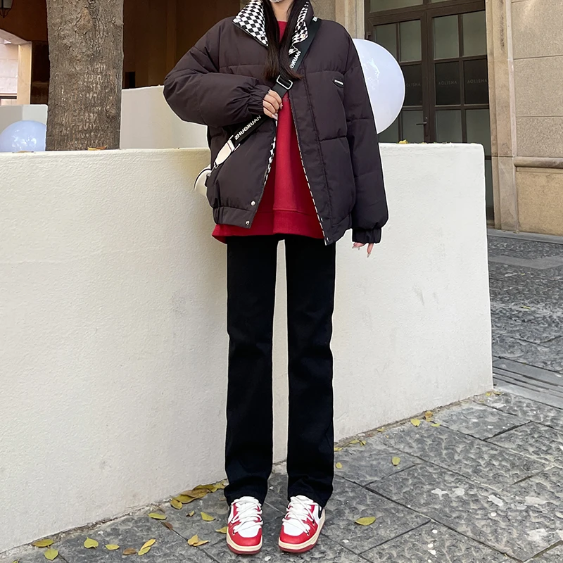 黑色高腰直筒牛仔裤女2025春季显瘦弹力宽松高个子休闲百搭烟管裤