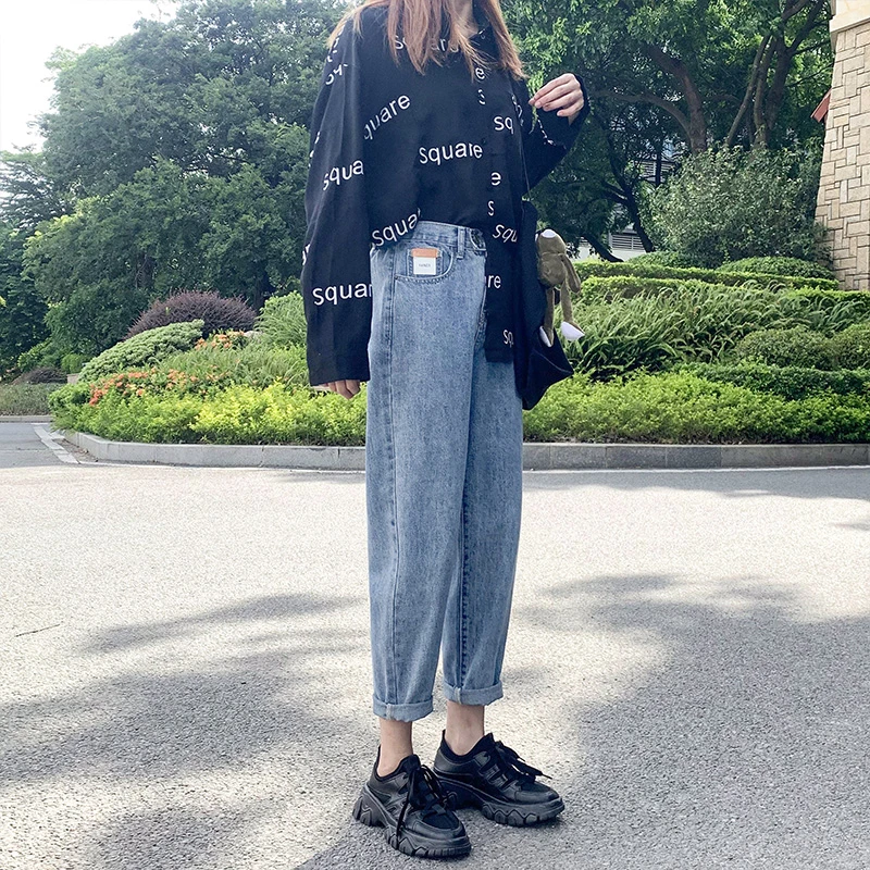 【木子推荐】小个子哈伦牛仔裤女高腰显瘦直筒宽松九分老爹香蕉裤