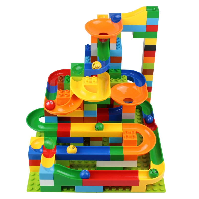 儿童大颗粒积木益智拼装弹珠滑道小球转盘滑琴滚球滚珠轨道球玩具