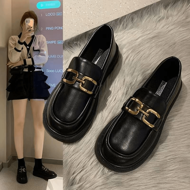 乐福鞋女2023新款复古软底单鞋英伦风堆堆袜女搭配日系小皮鞋