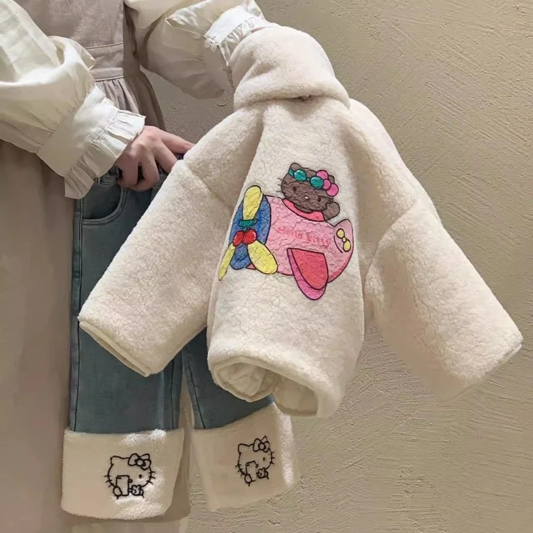 巴拉女童冬装套装2023新款女宝宝洋气夹棉加厚毛外套加绒牛仔裤两