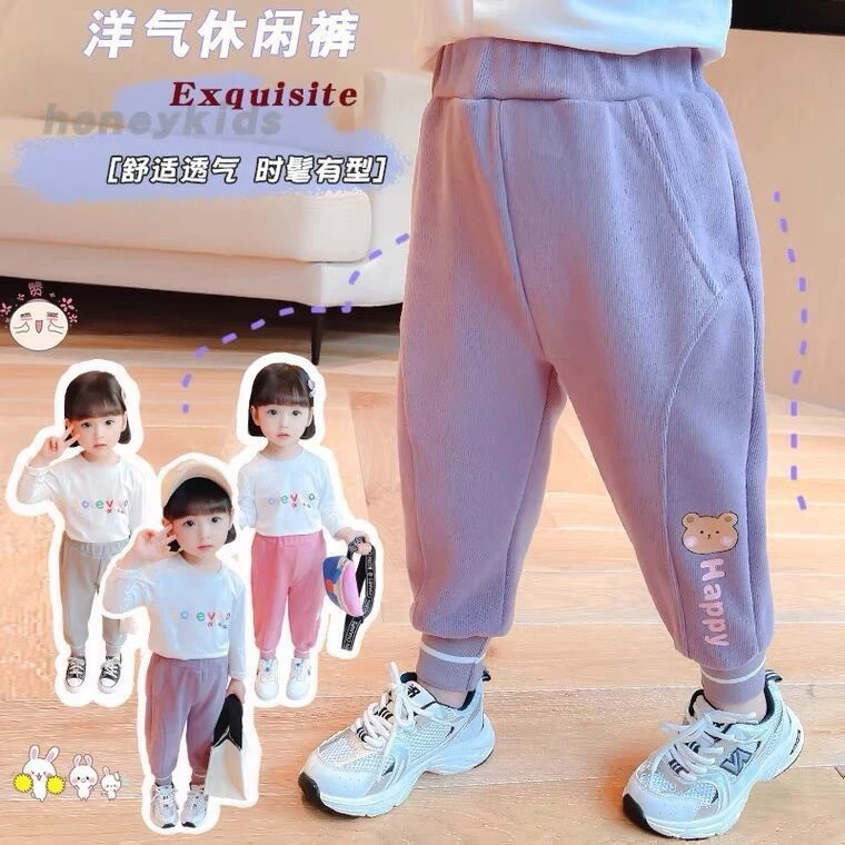 巴拉韩版女童秋冬加绒休闲裤2023新款小女孩洋气卫裤保一体绒儿童