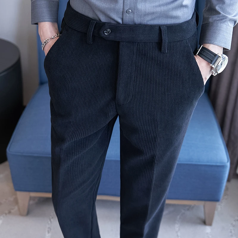 灯芯绒裤子男士秋冬季韩版潮流小脚休闲长裤商务高级感百搭西装裤