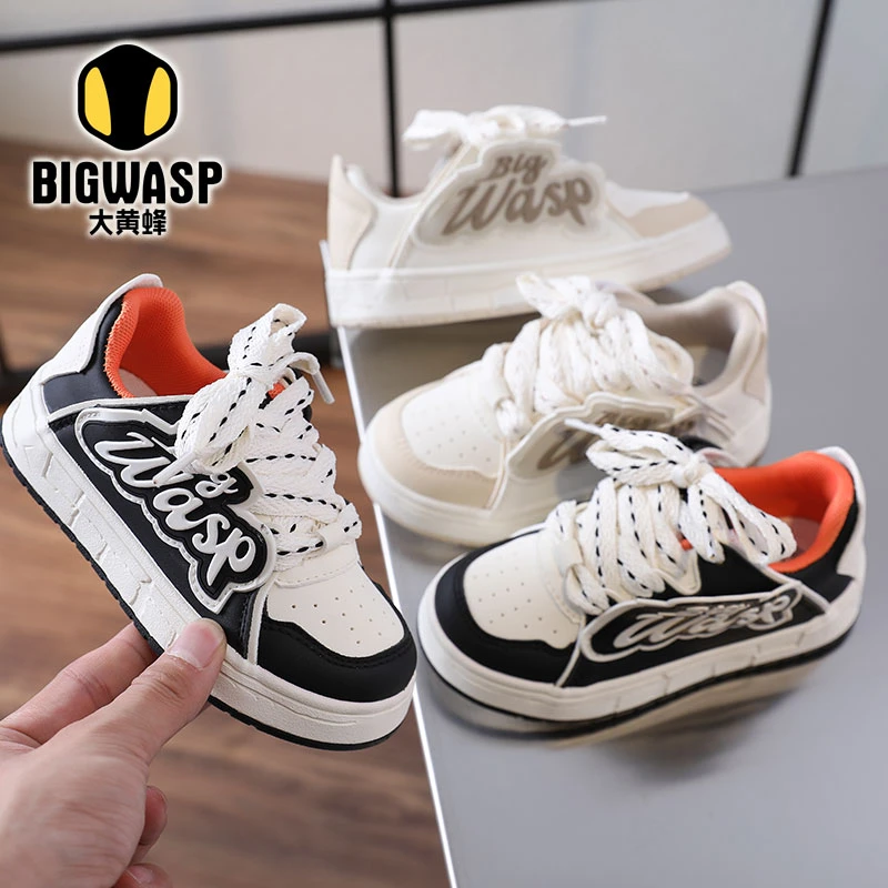 BIG WASP/大黄蜂运动鞋2023夏男童女童板鞋百搭软底白适合24-38码