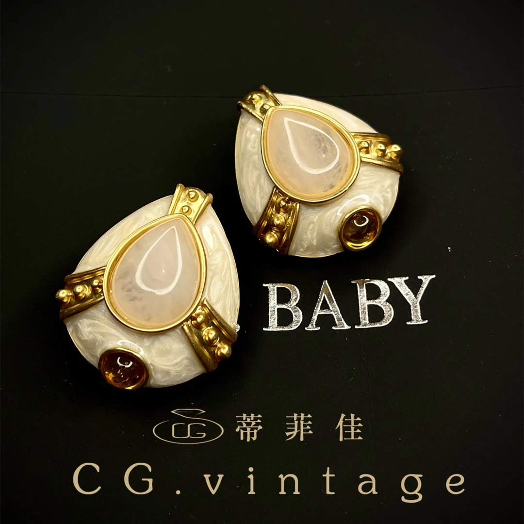 铜合金合成锆石耳饰 CG.vintage【0092】耳环复古中古镶嵌