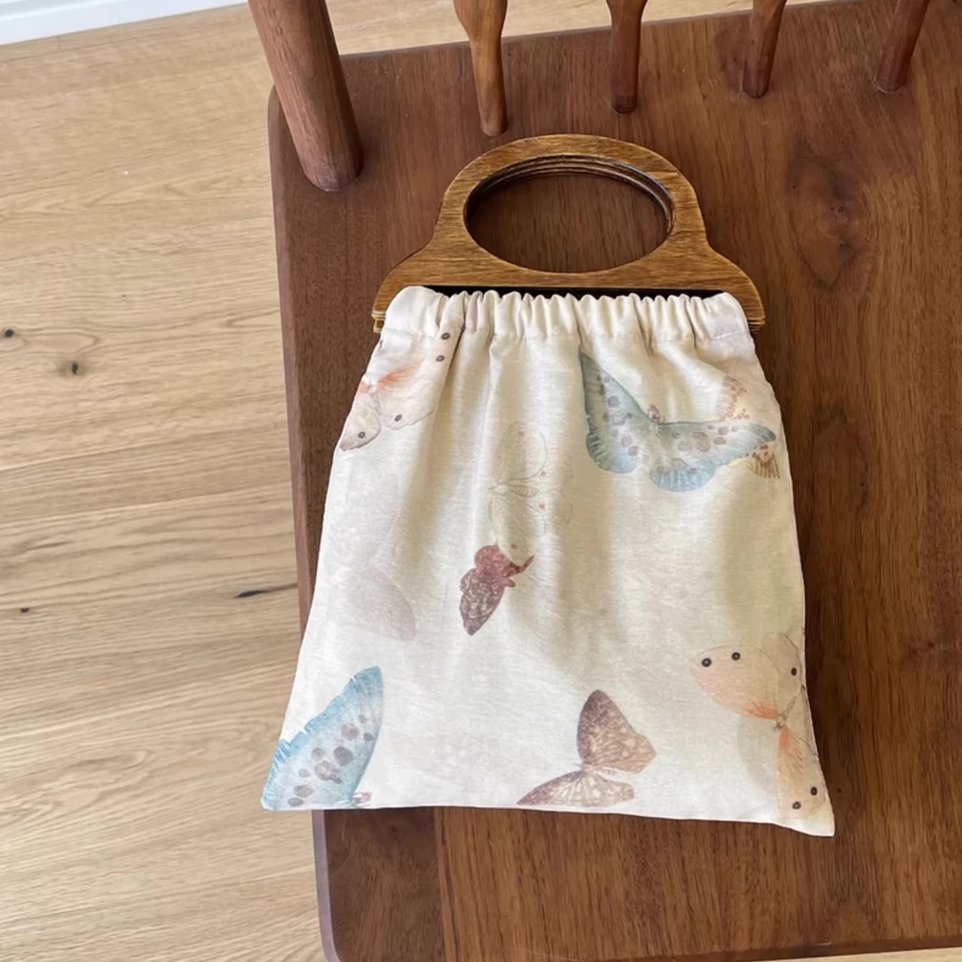 复古森系木柄小包春夏新中式淡雅文艺蝴蝶手提包女包百搭古风包