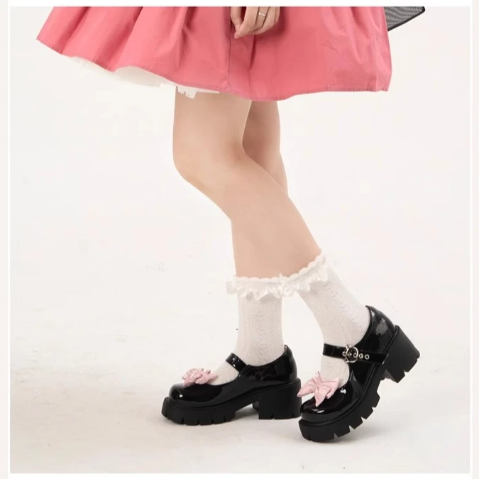 现货 喵呜玛丽珍鞋单鞋 蝴蝶结小皮鞋女秋季新款学院风JK厚底