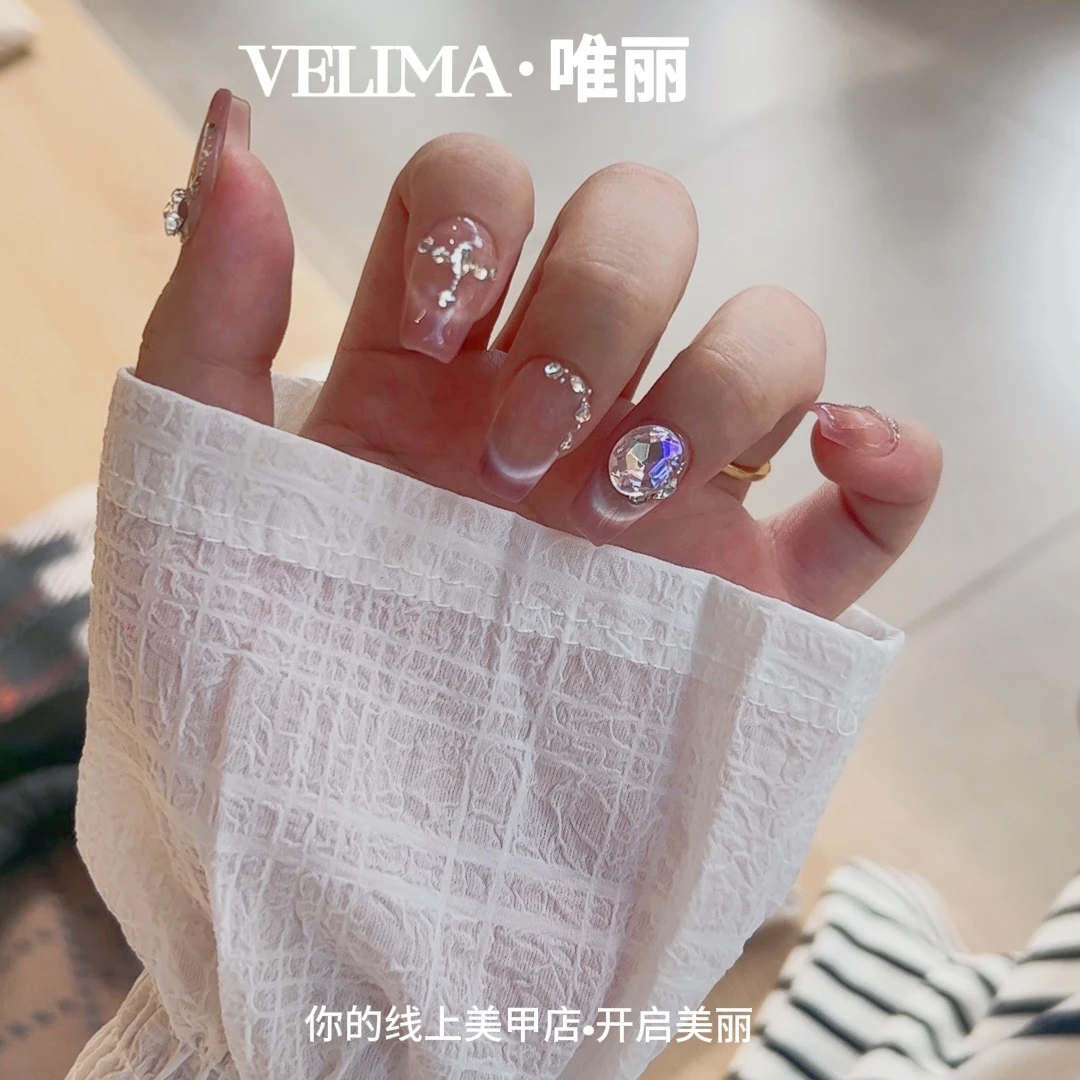 唯丽【紫霞仙子】手工穿戴甲高级感轻奢满钻法式穿戴甲