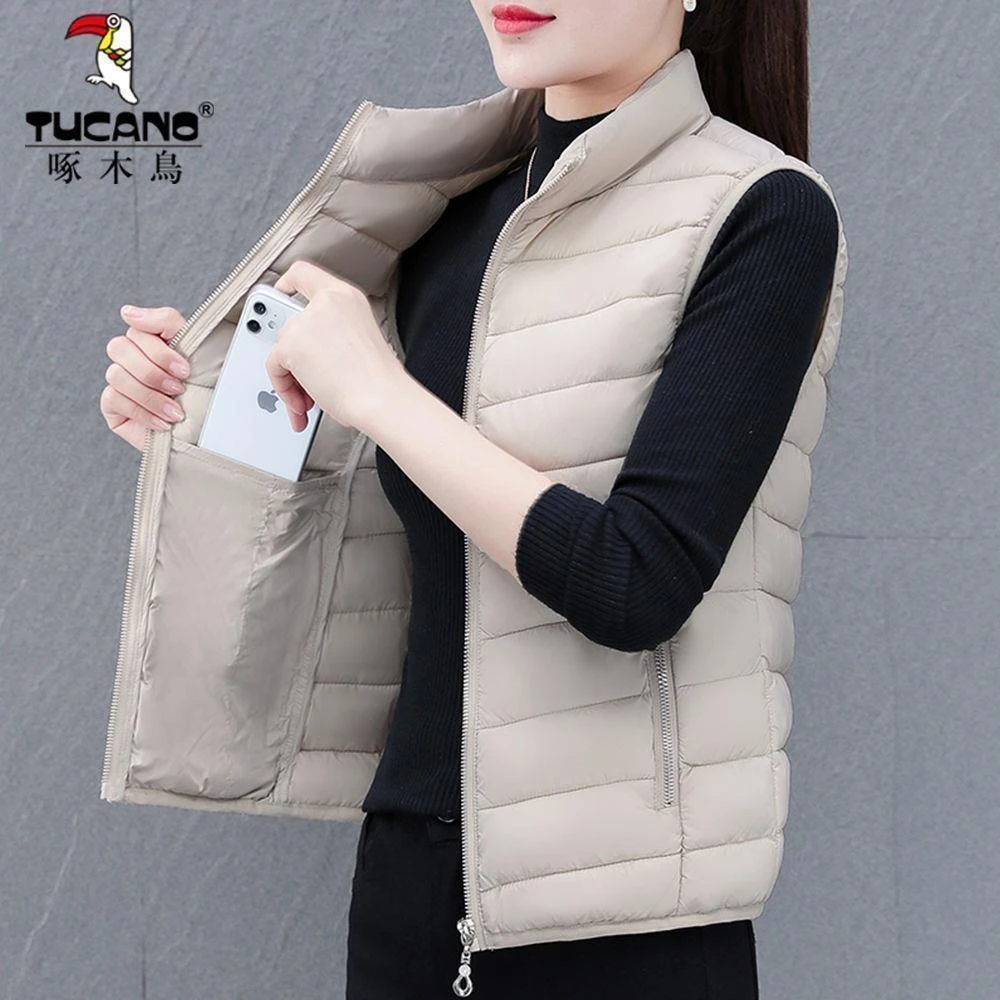 啄木鳥轻薄加厚马甲女秋冬季新款时尚百搭立领减龄坎肩保暖马夹