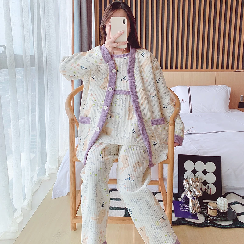 【三件套】秋冬款纯棉月子服加厚保暖喂奶产妇睡衣可外穿哺乳衣套装