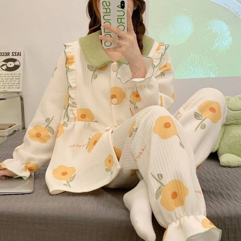 【9月-3月】秋冬季夹层空气棉孕妇哺乳加肥加厚孕期产后月子服套装