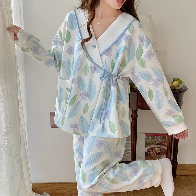 【9月-3月】秋冬季夹层空气棉孕妇哺乳加肥加厚孕期产后月子服套装
