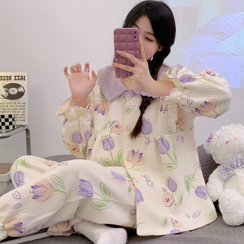 【9月-3月】秋冬季夹层空气棉孕妇哺乳加肥加厚孕期产后月子服套装