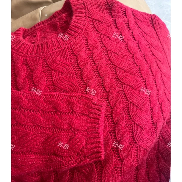 【红麻花】孙甜家红色羊绒女秋冬本命年韩系宽松慵懒风